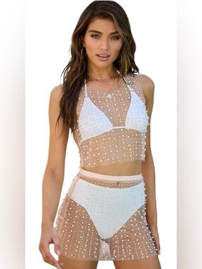 Cream Sheer Embellished Top
